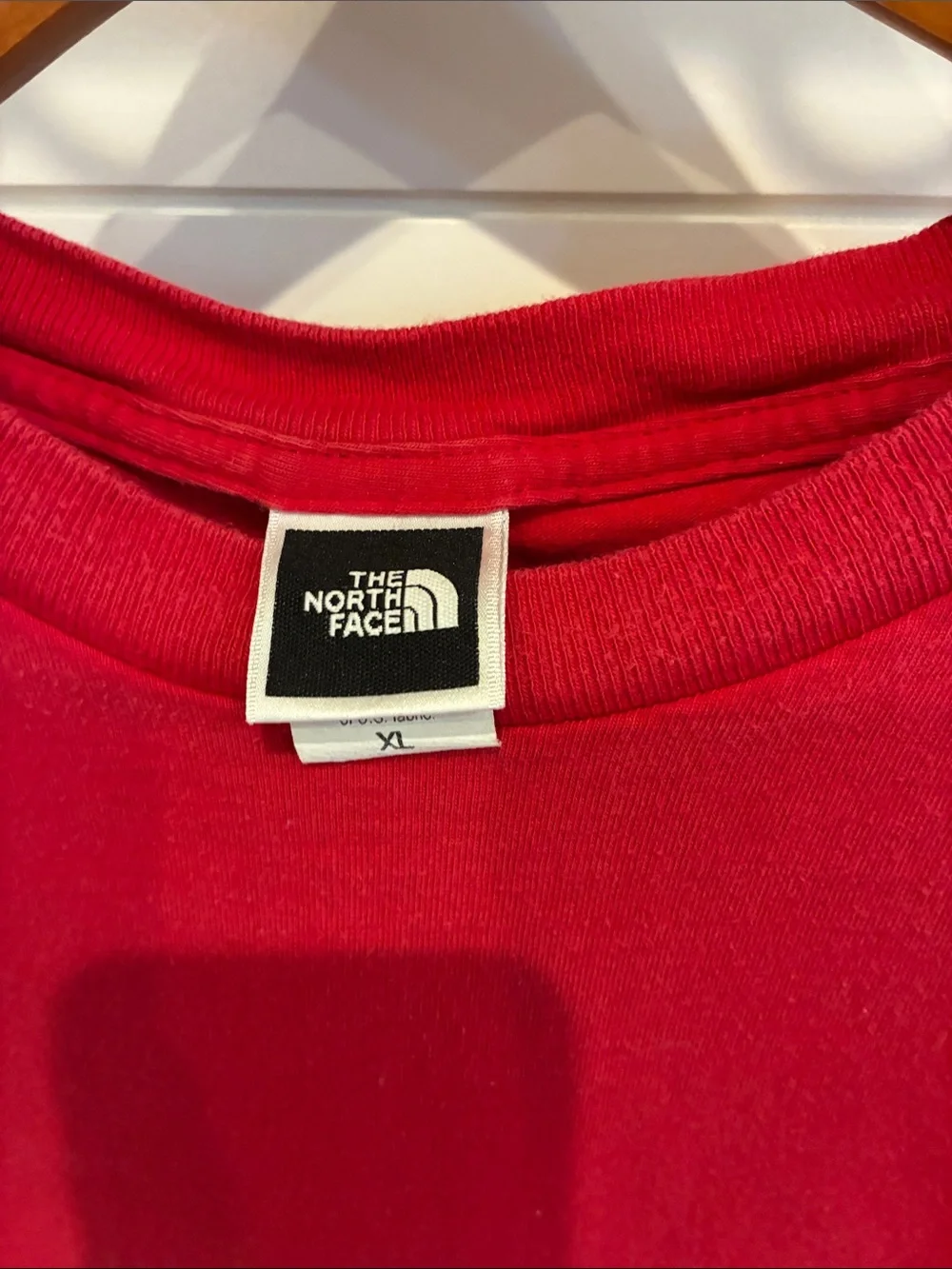 The North Face Vintage  Men's Red Short Sleeve Tee with Yellow Logo Patch